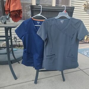 TWO Scrubstar Performance Scrub Tops in Navy and Gray